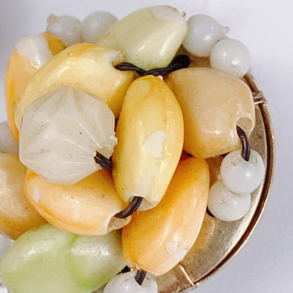 VTG Mid Century Necklace & Clip Earrings Set Beaded Pastel Stamped Hong Kong - Picture 5 of 12